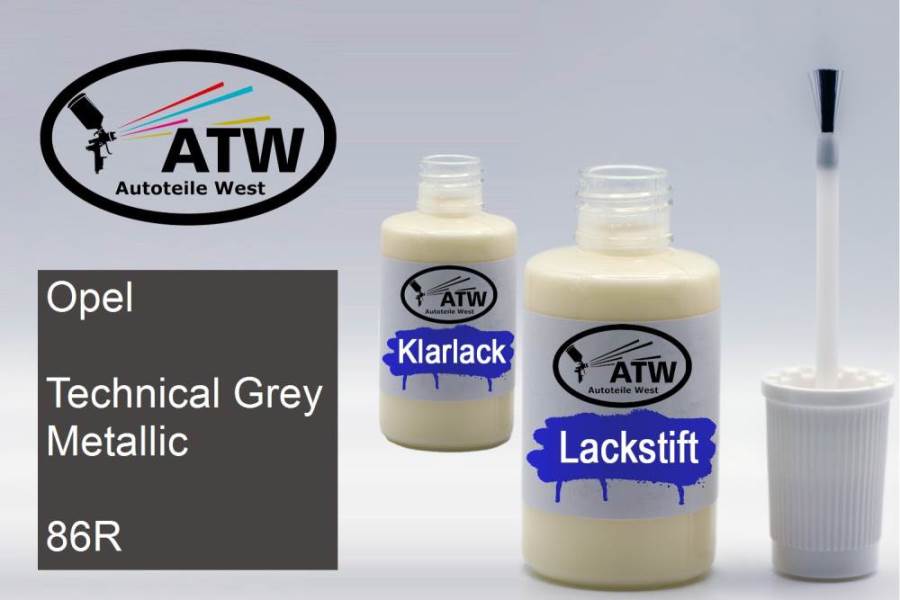 Opel, Technical Grey Metallic, 86R: 20ml Lackstift + 20ml Klarlack - Set, von ATW Autoteile West.